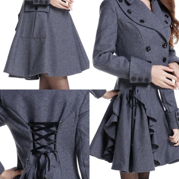 Plus Size Lace Up Back Wool Coat Jacket Size 24 - Picture 3 of 4